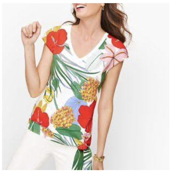 Talbots Tops - Talbots Plus Colorful Tropical Top Womens Size 2X V-Neck Tie Hem Casual Tee